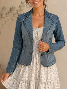 Vintage Y2K HOTKISS Stretch Denim Blazer Jacket Factory Fade Fitted Jean Jacket